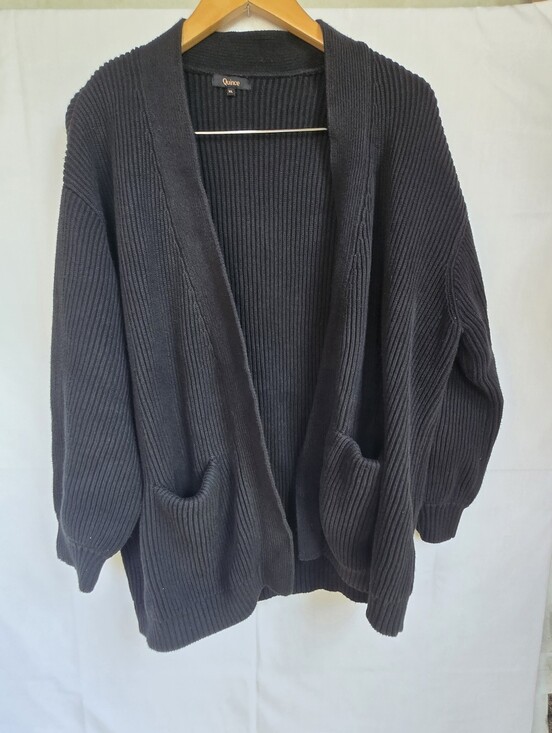 Quince Sweaters - Quince Organic Cotton Ribbed Open Cardigan with Pockets-Size Xl
